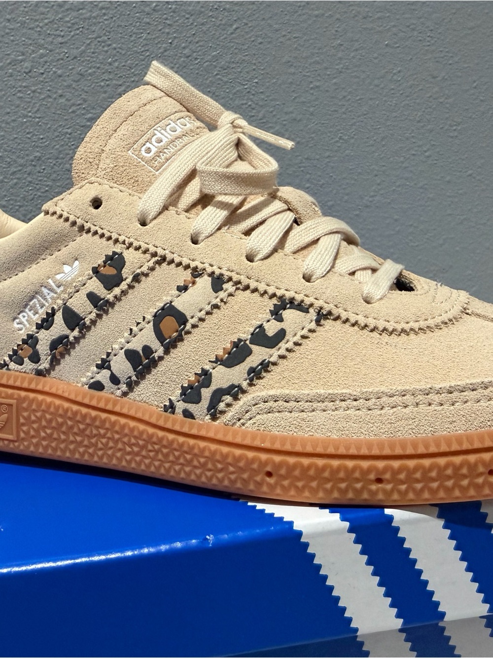 Adidas Spezial Suede Sneakers in Beige with Leopard Stripes